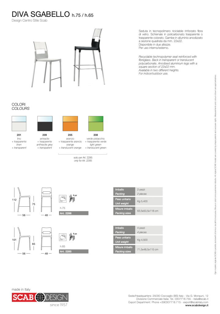 Barová stolička Scab Design DIVA BARSTOOL h.65 